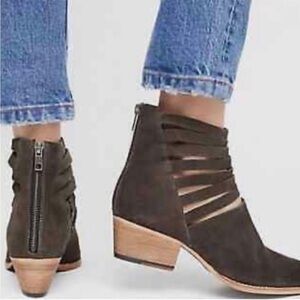 Free People Sloane Strappy Suede Boho Ankle Boots Pointed Toe Size 37/6.5